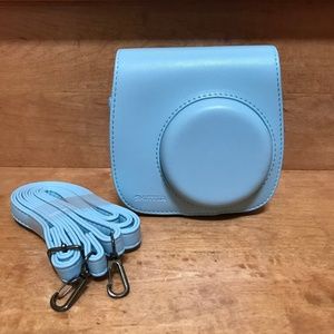 Blue Instax Mini 8/9 case with strap and pocket
